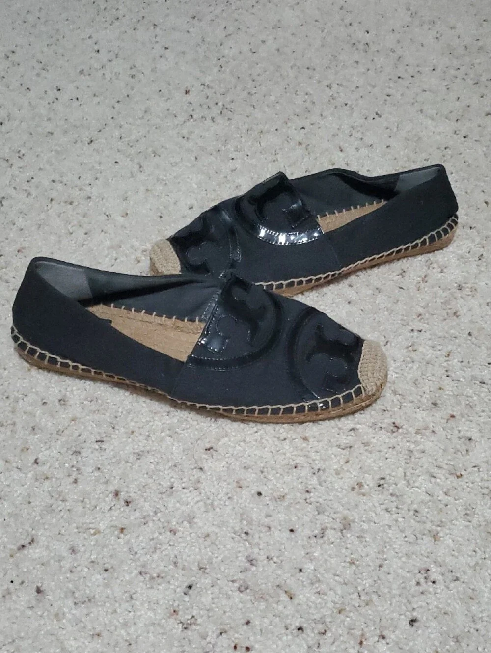 Tory Burch Black Patent Logo Espadrille Flats